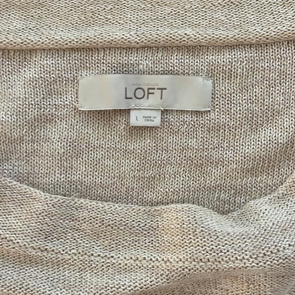 LOFT Cream and Soft Gold Shimmer linen blend Sweater - Picture 2 of 4
